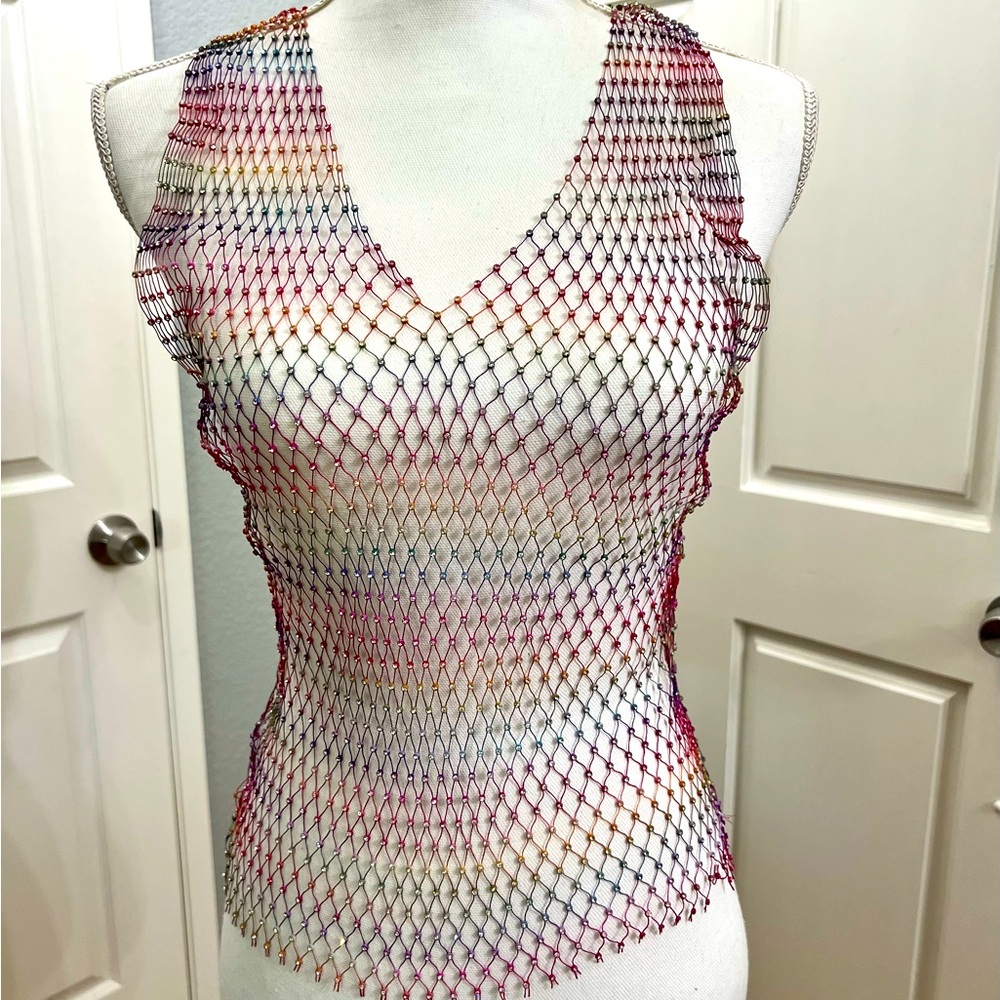 NWT festival wear multicolor mesh sleeveless top